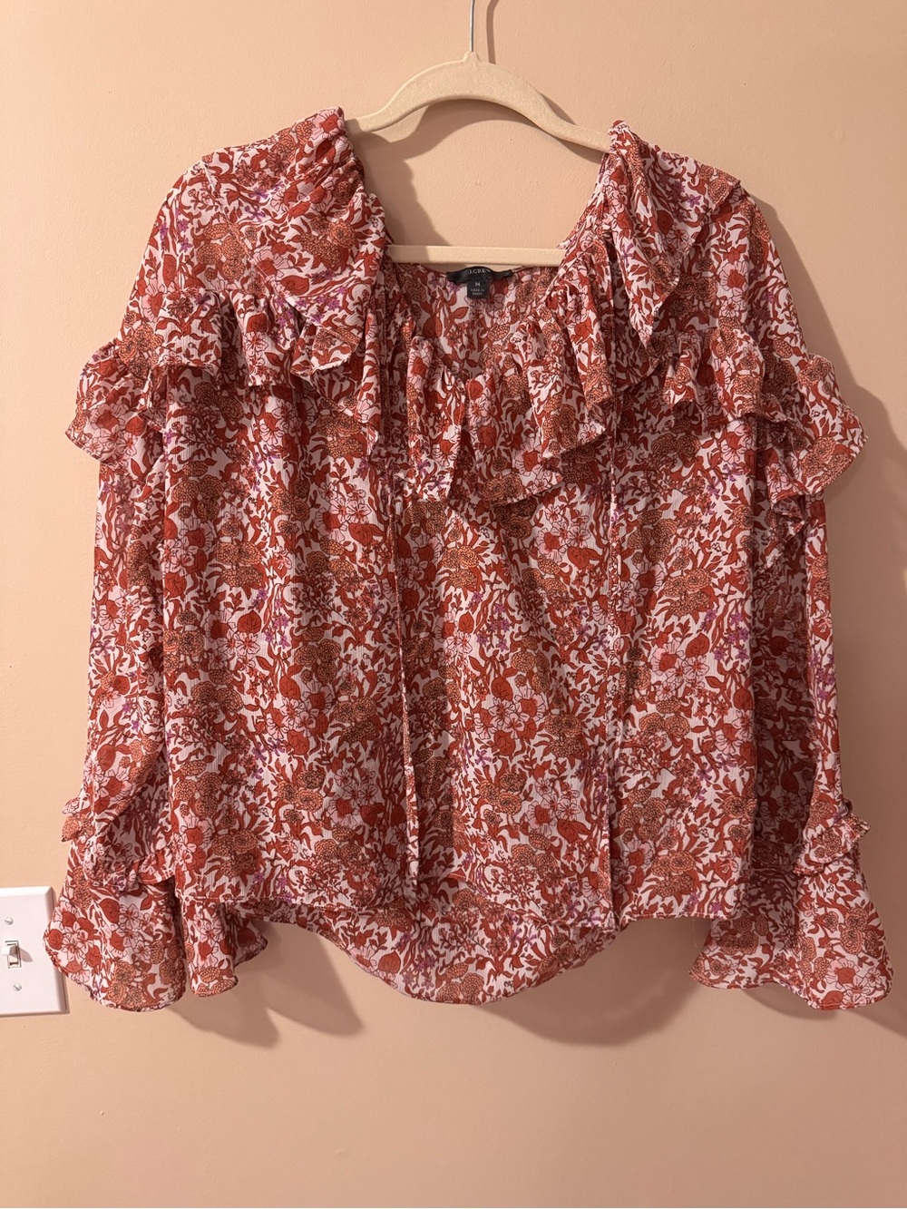J.Crew Ruffle Crinkle Chiffon Top in Fête Floral - size medium